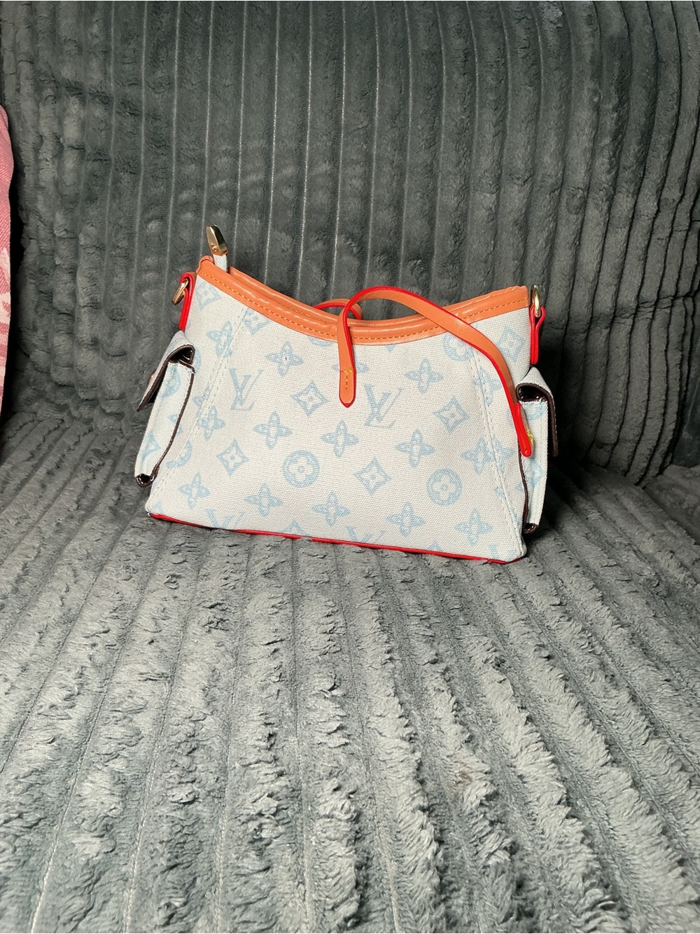 White Monogram Canvas Shoulder Bag with Orange Trim